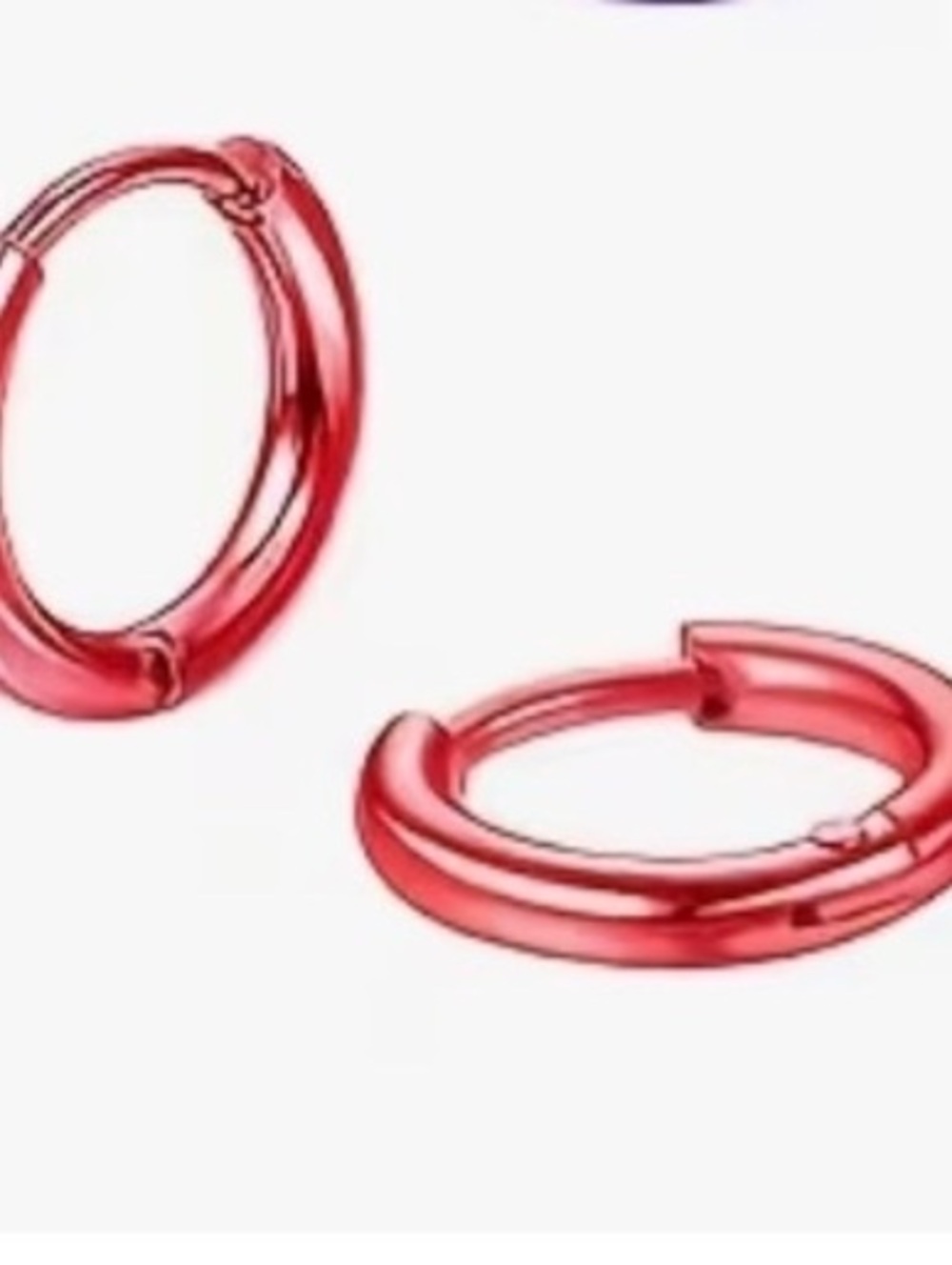 New -Sporty & Cute -Red Stainless Steel Huggie Style Hoop Earrings